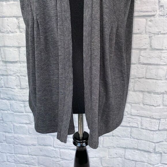 Mystree women M open front rouched top sleeveless cardigan top grey - Picture 2 of 9